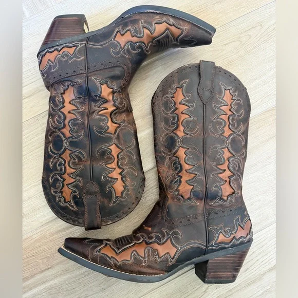 Ariat Dandy Sassy Inlay Brown Leather Western Boots - Picture 7 of 12